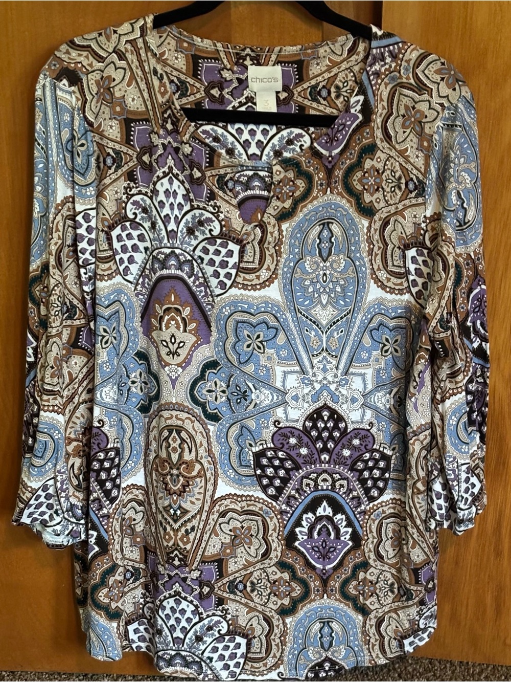 Chico's Paisley Scoop Neck Tunic in Blue, Purple & Brown